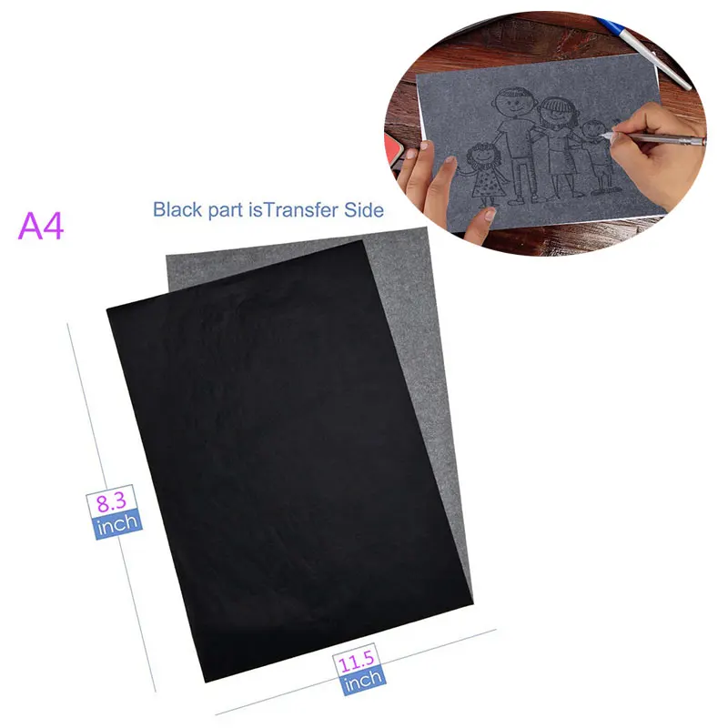 Black YUYVIO 100Pcs Black Carbon Copy Paper for Hand Single-Sided A4 Carbon Paper Paper Carbon for Tracing Transfer Sheets Wood X and Black Canvas Stylus Graphite Art 5 Embossing Surfaces 