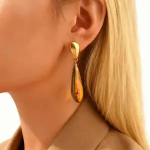 Vintage Style Water Drop Earring and Necklace Set Gold Color Stainless Steel Retro Minimalist Jewelry Wholesale for Women