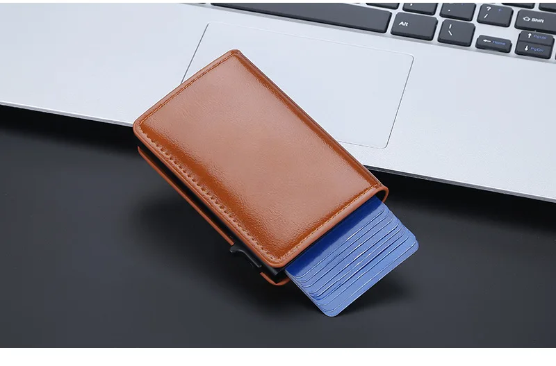 Baellerry Fashion Trend Pu Leather Cover Ultra Thin Automatic Popup RFID Card Holder
