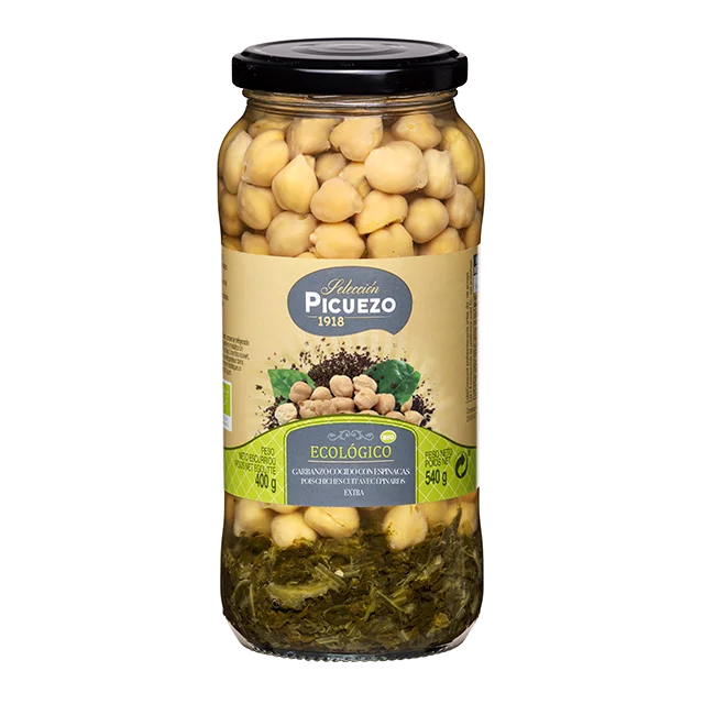 Spain поставщик для нута без ГМО консервированный органический приготовленный нут со шпинатом упакованный в стеклянную банку хранения продуктов