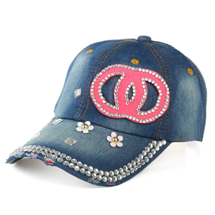 Bling Baseball Cap for Women - Fancy Denim Bejeweled Sun Hat display picture 1