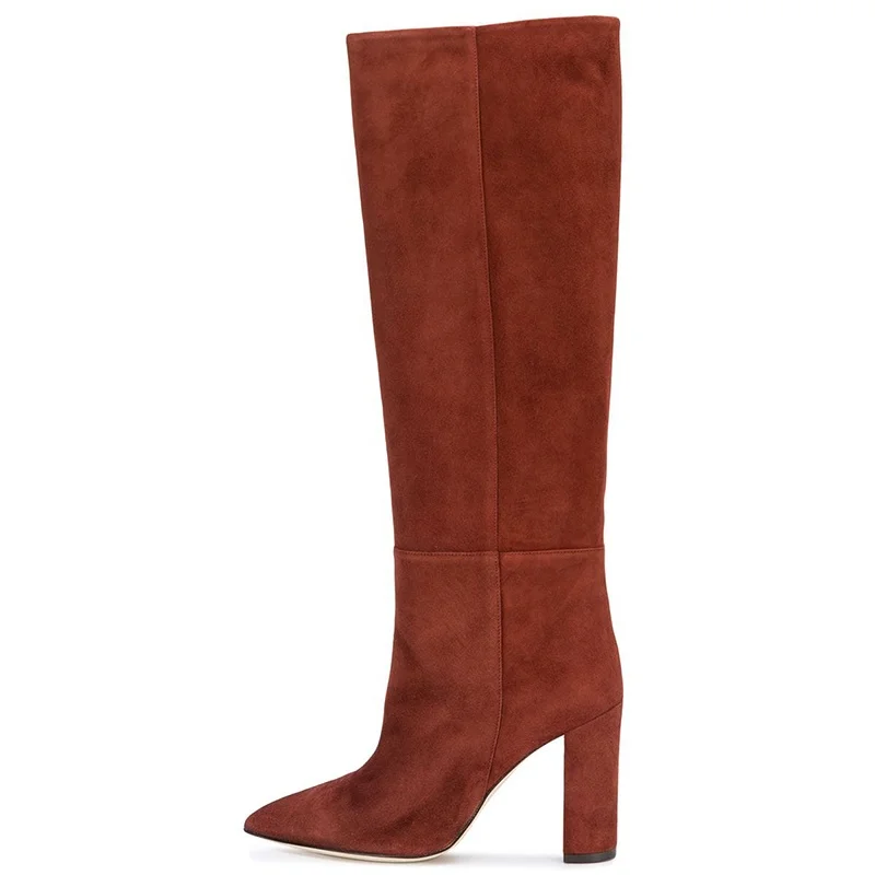 brown faux suede knee high boots