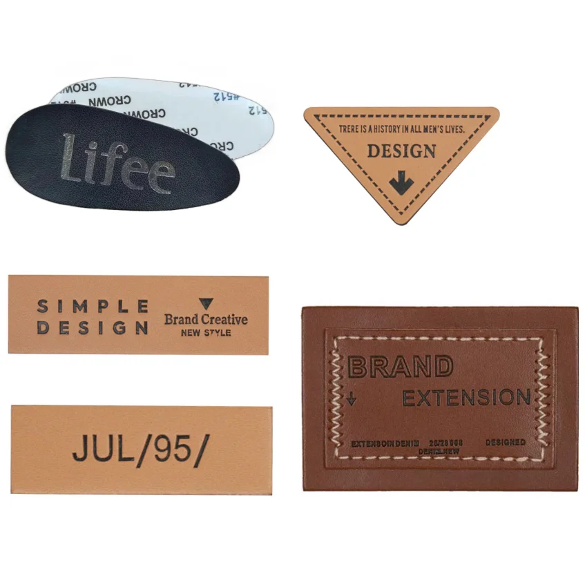 Heat Transfer Backside Custom Debossed Logo Pure Leather Iron on Patches with Adhesive Backing