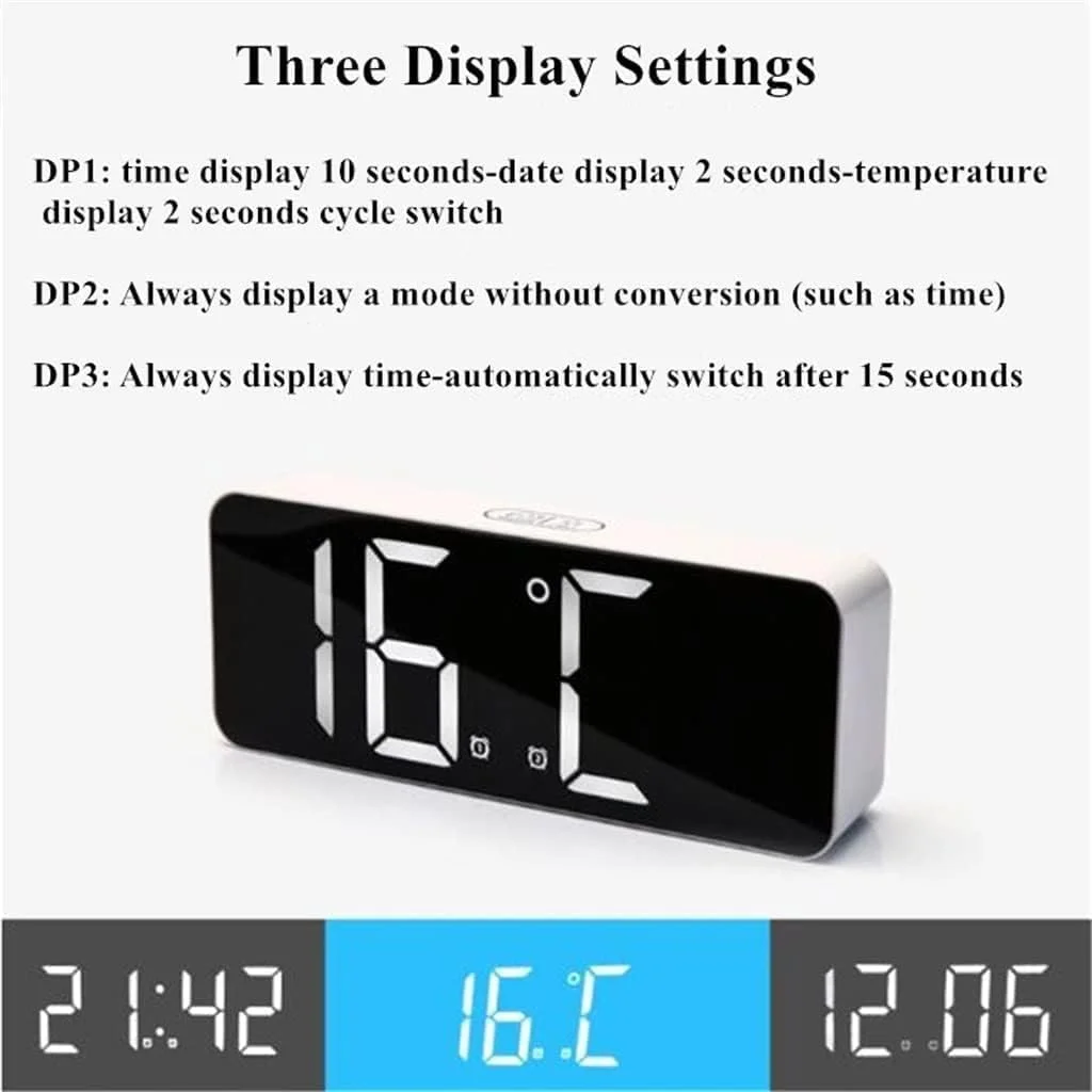 Large Screen Display Wall Clock Mirror USB LED Temperature Humidity Home Office Desktop Alarm Clock LED Digital Clock