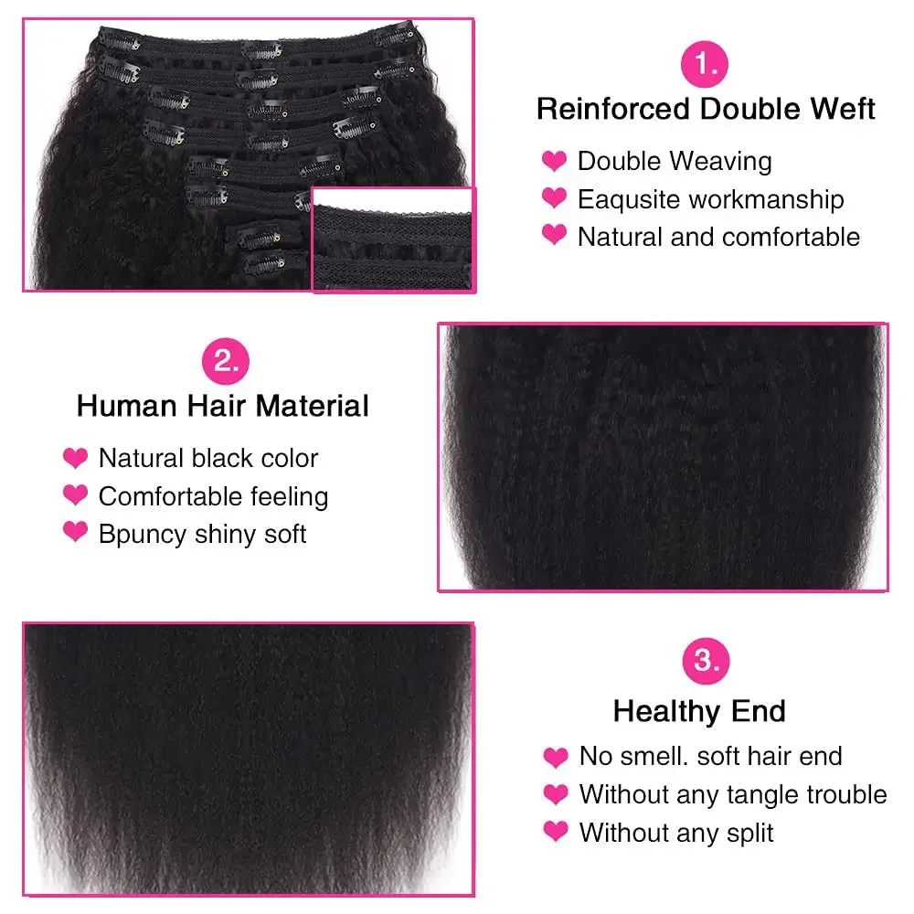 Extension per capelli lisci e crespi con clip, 100% veri capelli umani, clip naturali, 8 pezzi, extension per capelli umani Remy, testa intera per donne_voghion.com