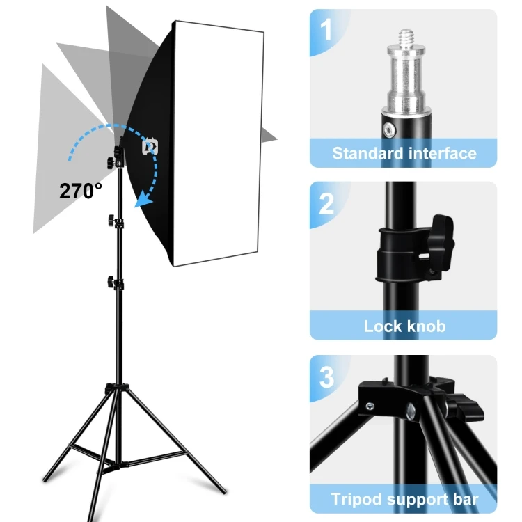 Dropship Lampu Kilat Kamera Studio Softbox, Tripod Mount Tunggal E27 30W  K Putih Bola Lampu LED Fotografi 5700 M