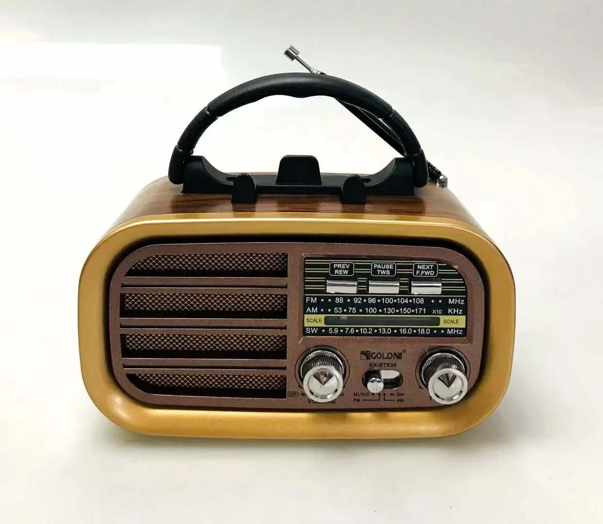 GOLON RX-BT618 ヴィンテージスタイルラジオ 充電式ポータブルAM/FM