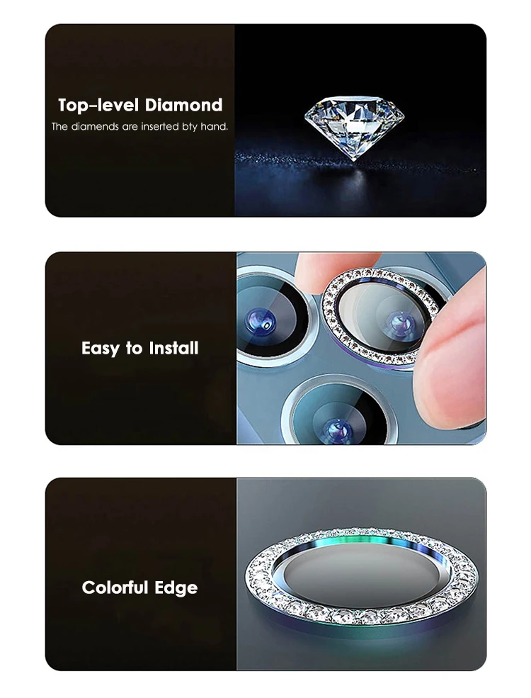 For Iphone 13 12 11 14 Pro Max Shining Diamond Camera Lens Screen