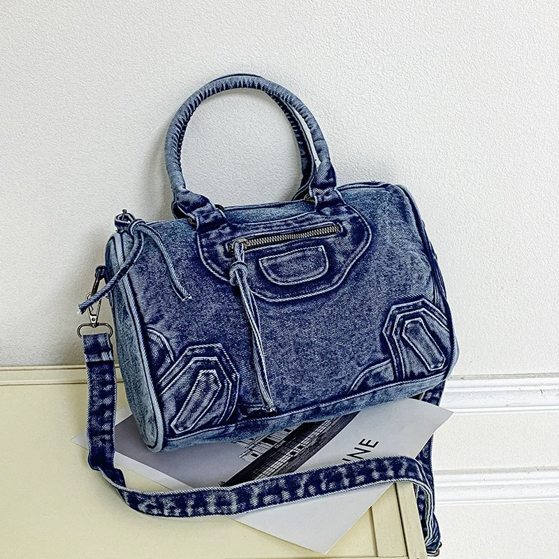 2025 New Arrival Women's Vintage Denim Boston Bag - Large Capacity