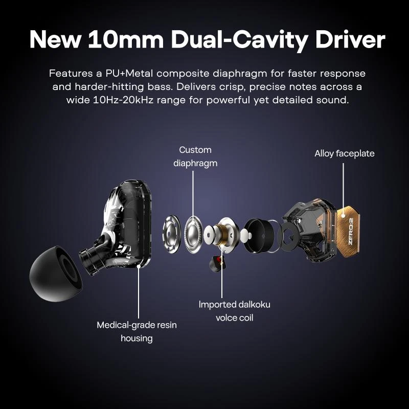 7HZ X Crinacle Zero:2 10mm Dual Cavity Dynamic IEM HiFi in Ear Monitor Earphone 0.78mm 2Pin Detachable Silver-plated OFC Cable