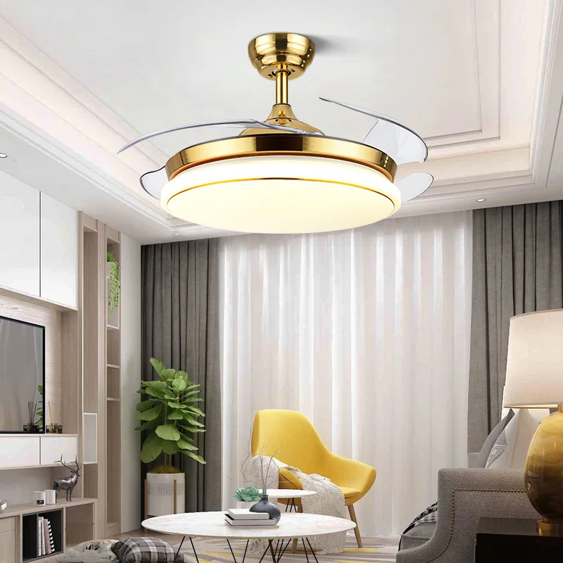 42 Inch Ceiling Fans lights 4 Retractable Blades LED Ceiling Fan with Remote Control
