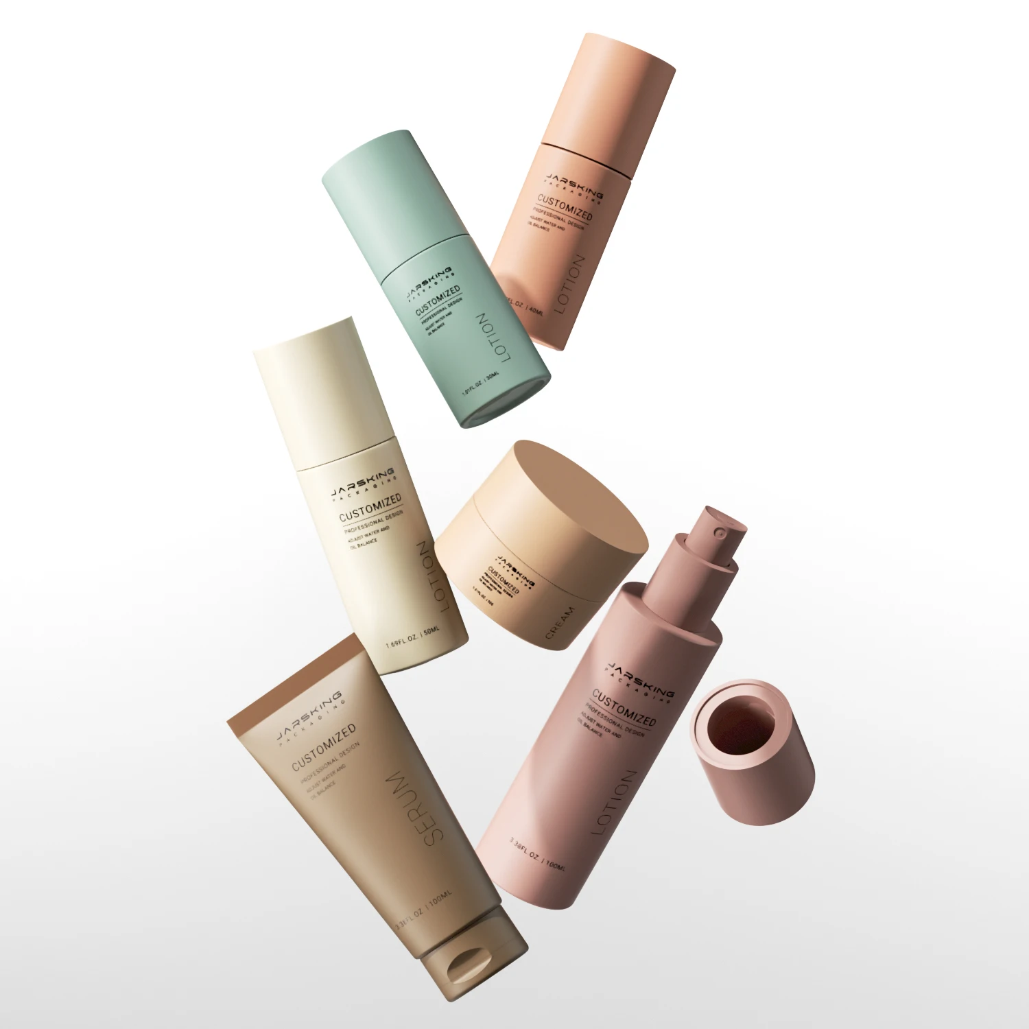 Cylindrical Gradient Frosted 30ml 50ml 100ml Glass Packaging Set Skincare Cosmetics Cream Jar Lotion Toner Spray Pump Bottle