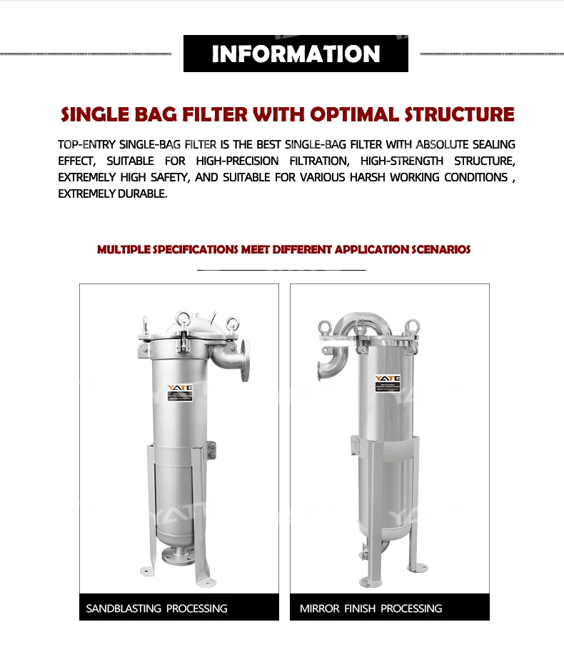Stainless Steel 304/316 Bag Filter Housing with 0.1 Micron Precision 500L/Hour Flow Rate and 0.6Mpa Working Pressure