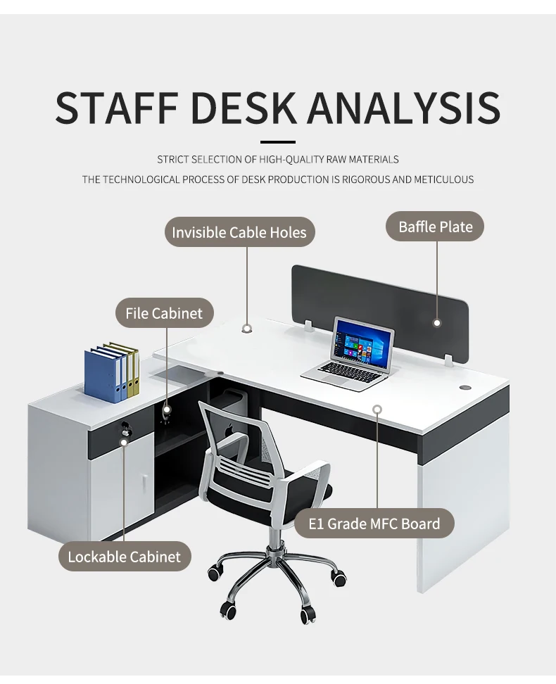 Mesa L Shape White Luxury Office Table Set 4 Person Seater Executive