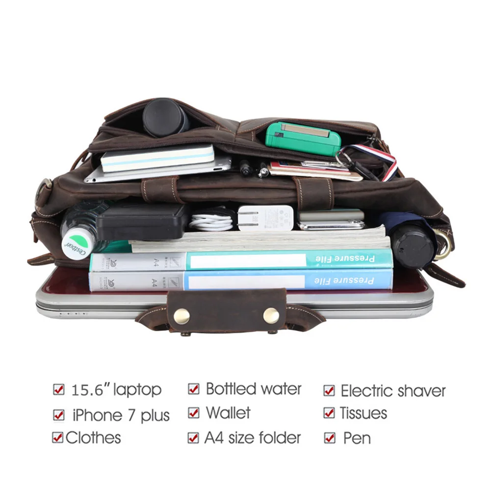 Men Laptop Messenger Bag Leather Business Office Handbag Shoulder Computer Bags Genuine Leather Briefcases With Custom Logo