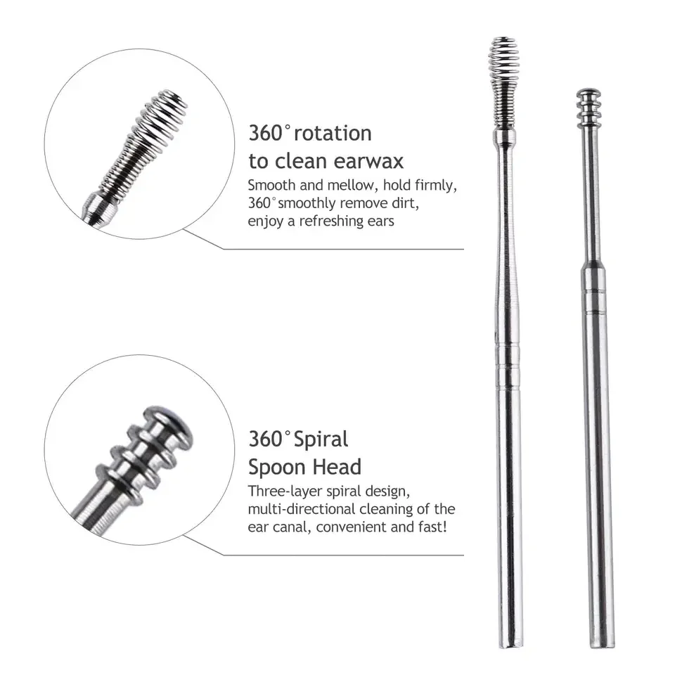 6pcs Ear Cleaner Kits Stainless Steel Earpick Earwax Remover Spoon
