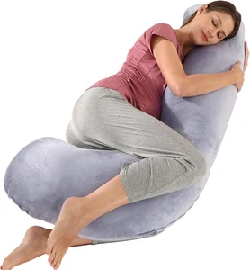 Wholesale Comfortable Velvet J-shaped Pregnancy Pillow Nursing Anti-Dust Mite Home Body Support Back Legs Belly Removable
