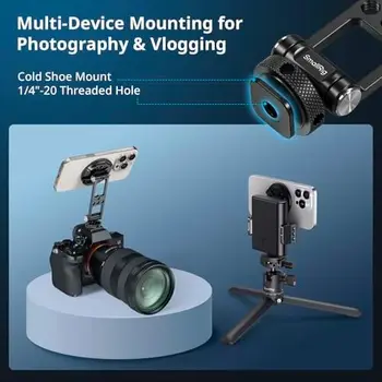 For SMALLRIG Adjustable Rotatable Phone Tripod Holder Adapter Magnetic Metal Cold Shoe Mount for iPhone Camera Monitoring detail image