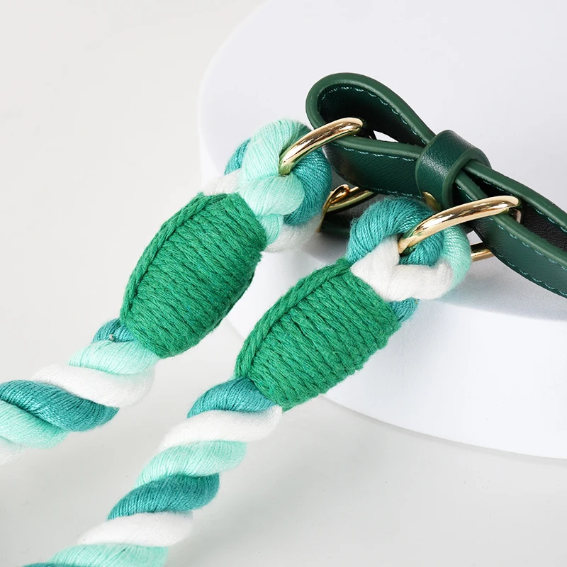 Custom Dog Collar and Leash Set Stocked Wholesale Personalized Factory Luxury Handmade Recycled Braided Cotton Pet Rope Walking