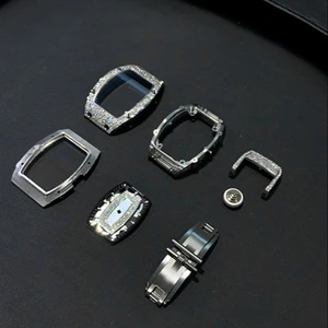 Luxury 40mm 18K White Gold Diamond Mechanical Watch Case  for Rm Watch Accessories Parts With Folding Clasp With Buckle