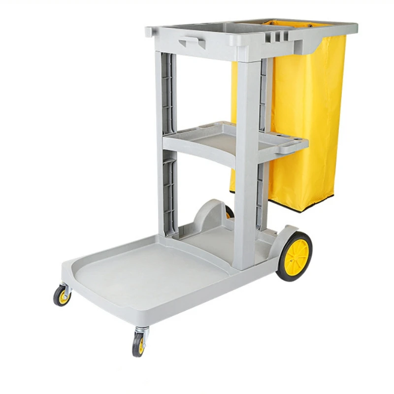 Multi-function Plastic Cleaning Cart Housekeeping Trolley Restaurant Hotel Cleaning Trolley Cart with Wheels factory