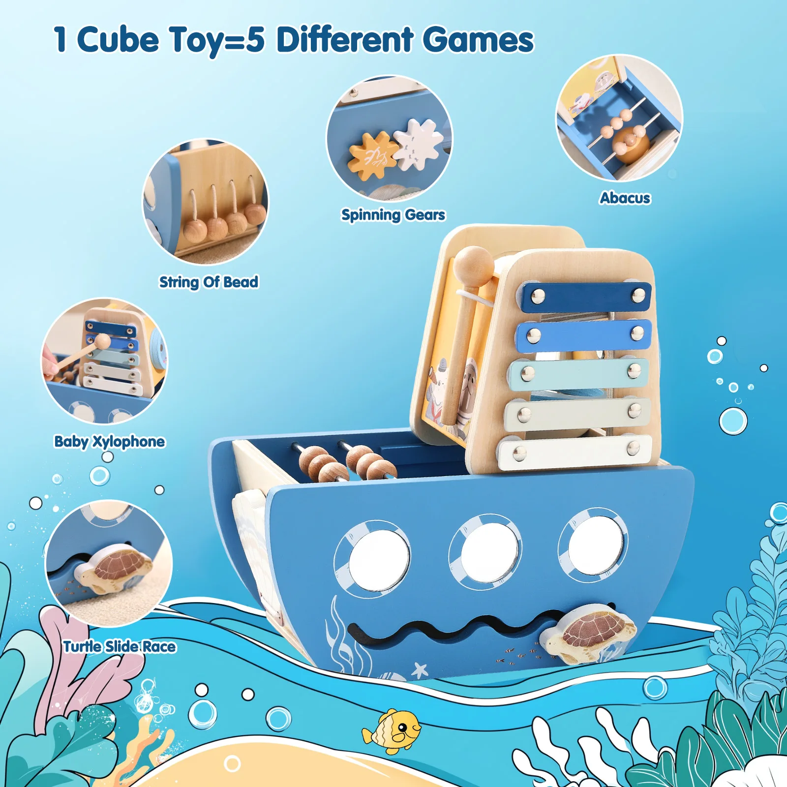 New Arrival 5-in-1 Multifunction Wooden Pirate Ship Toys Kids Montessori Toys Early Learning Educational Toys for Baby Toddlers