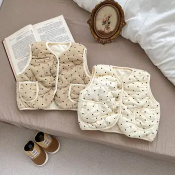 INS Autumn and Winter Korean Style Infant Clothes Toddler Cotton Vest Fashionable Baby Polka Dot Warm Sleeveless Baby Tops