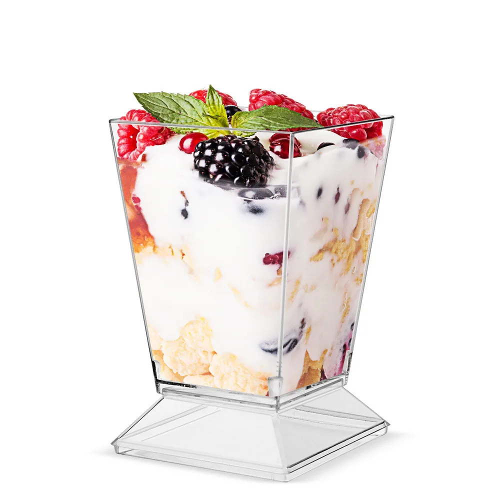 5oz Plastic Disposable Spoon Set with Lid, Transparent square Dessert Cup