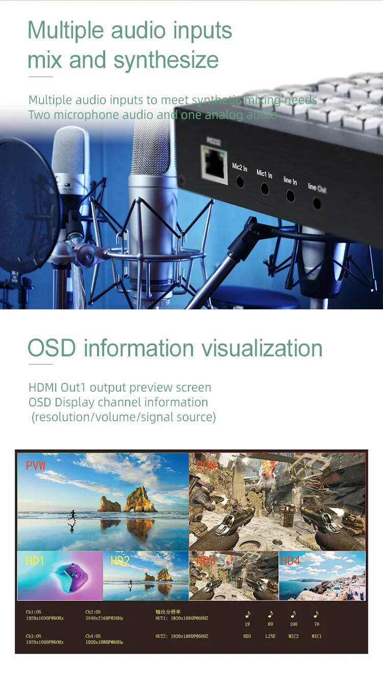 Live Streaming Video Switcher Video Cast Switching & Replay Controller Video Mix Broadcast Switcher Video Splitters & Converters