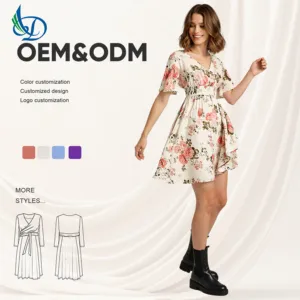 New Plus Size Floral Dress with Plant Flowers for Women's Slim Fit and Slimming Vacation Long Skirt Wholesale in Stock
