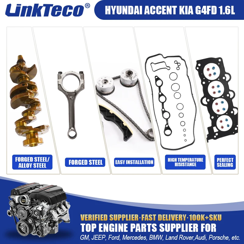 Linkteco Engine Overhaul Rebuild Kit Crankshaft Con-Rod Timing Chain Kit Set for Hyundai Accent Kia Rio Soul G4FD 1.6L 2012-2017