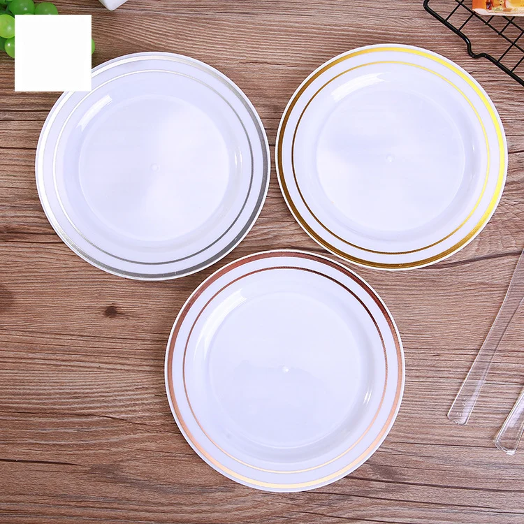 High Quality Eco Friendly White Gold Rim Dinnerware Set Disposable