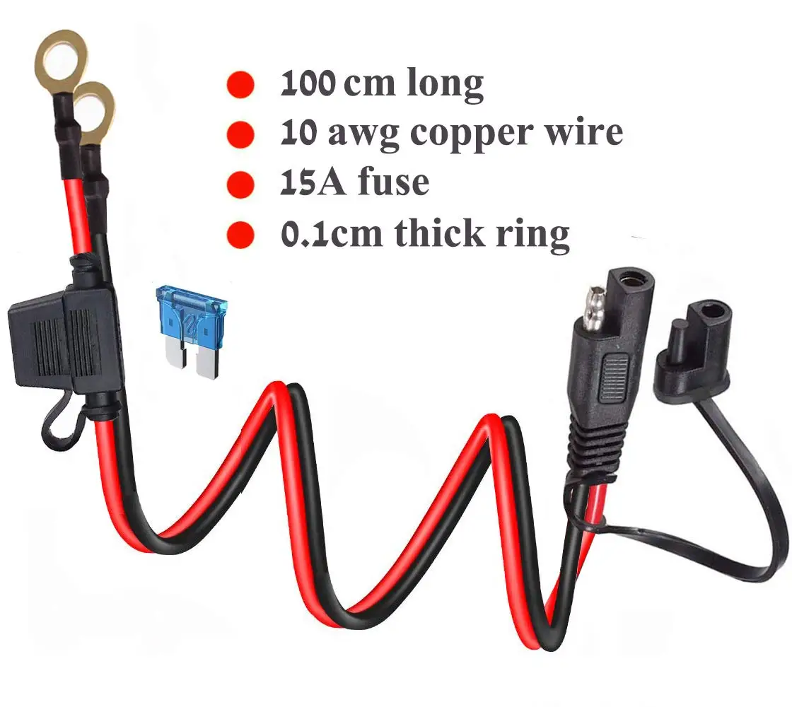 product ring terminal harnesswith 15a protection fuse  2 pin sae  extension plug with 2ft 10awg sae battery wiring harness-0