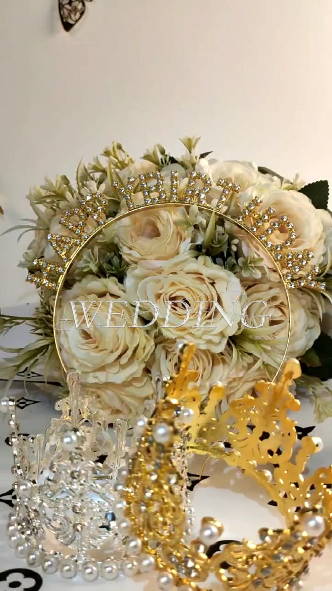 Luxury Golden Crown Cake Topper Bridal Hair Accessories Pearl Wedding