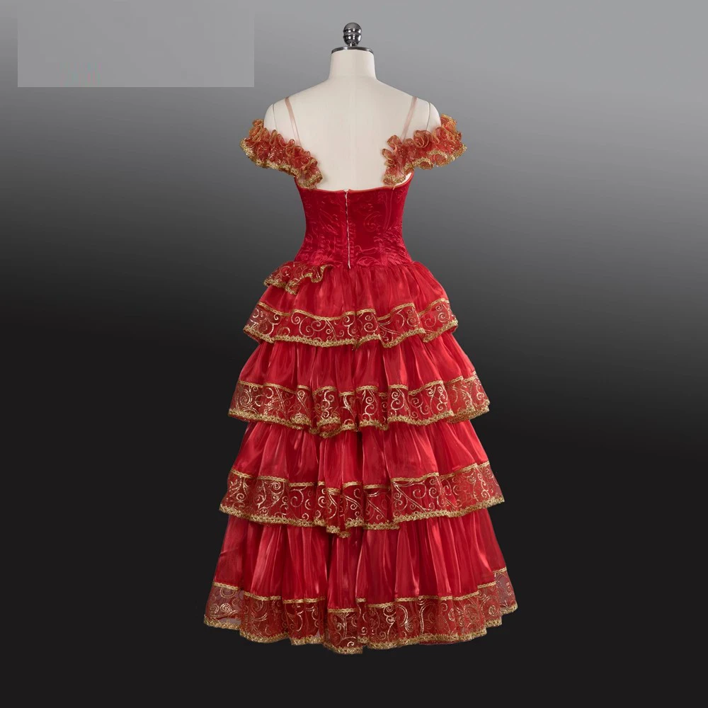 Red Don Quixote Kitri Variation Professional Romantic Ballet Tutu Dress Spanish Dance Costume