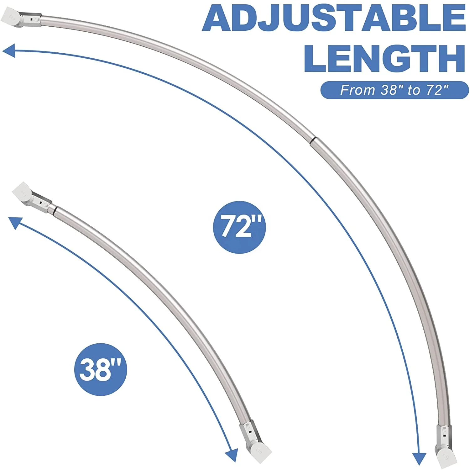 High Quality Adjustable Stainless Steel Wall Mounted Curved Shower Curtain Rod Bending Shower Curtain Poles Rod