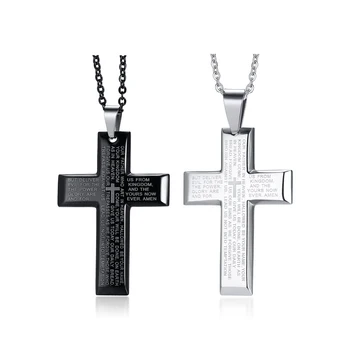 Stainless Steel Necklace For Men Prayer Choker Cross Pendant Black/Silver Chain Prayer Religious Medals Christian Jesus Jewelry