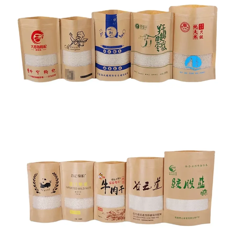 Customize Kraft Stand up Zip Pouch Brown Doypack Kraft Paper Bags Dried Food Packaging Bag with Different Design