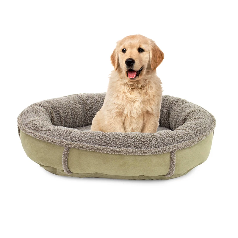 Wholesale camas para perros cozy faux fur pet bedding soft removable portable round cat pet dog sofa bed