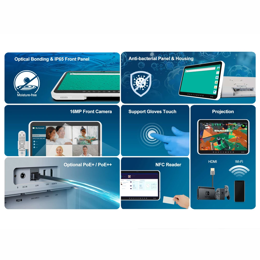 Hospital Computer 15.6" Android 13 Tablet PC 4GB for HDMI Input Anti-Bacterial Housing IEC60601-1/EN60601-1/ISO22196 Compliance