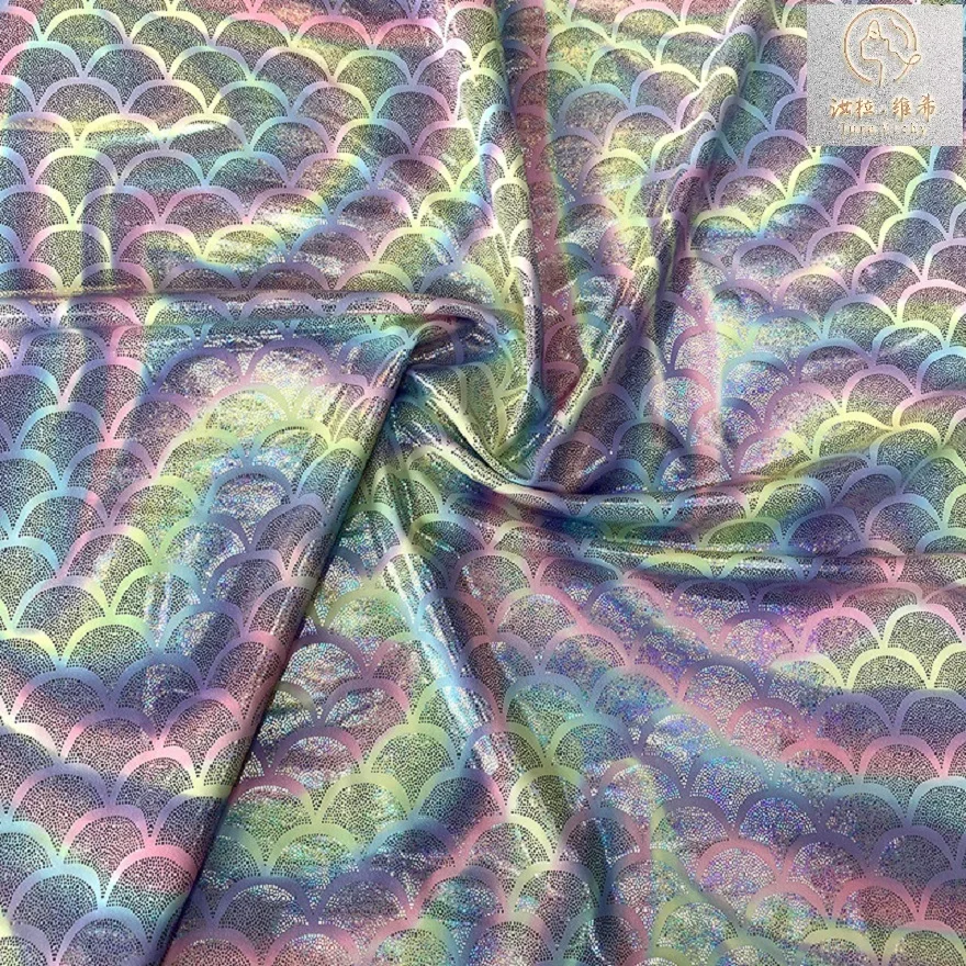 Новинка, модная эластичная трикотажная Джерси из 90% нейлона, 10% спандекса, с принтом в виде рыбьей чешуи, для спортивной одежды и активного отдыха