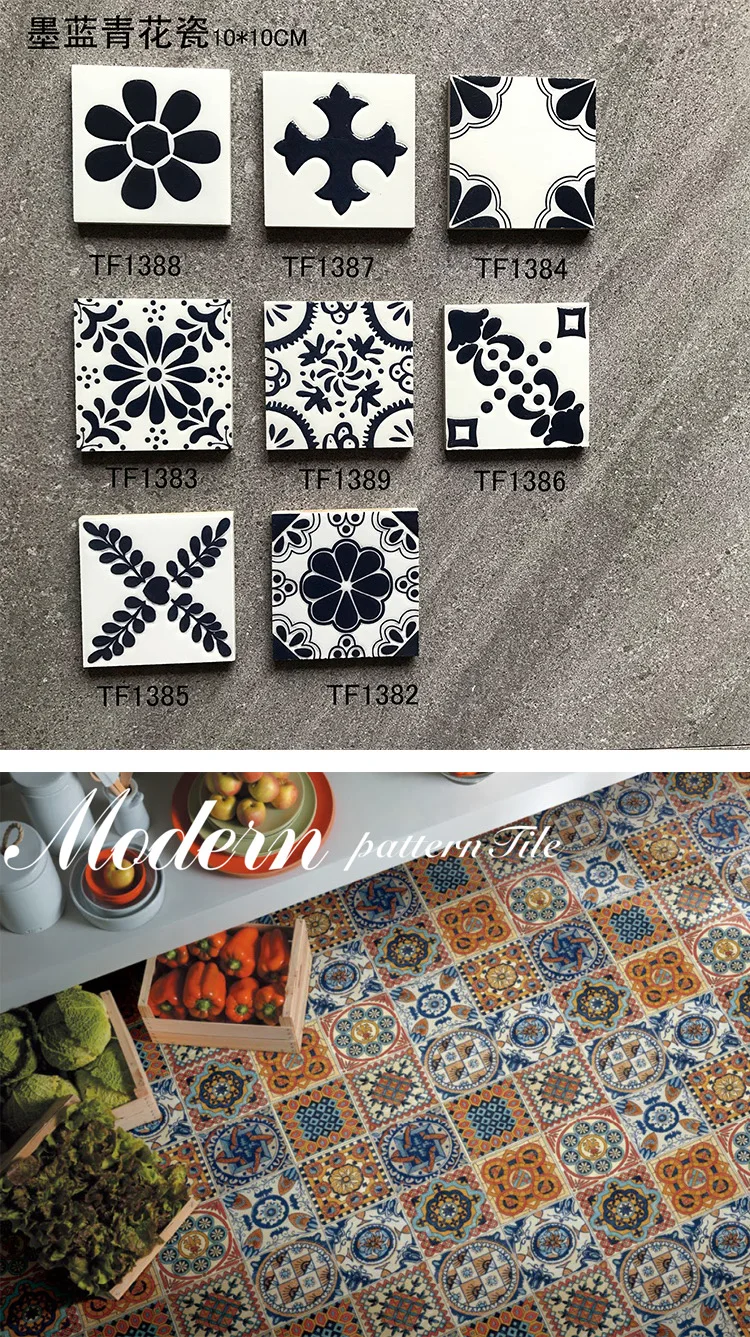 100*100 Small Flower Wall Tiles Mediterranean Style Handpainted