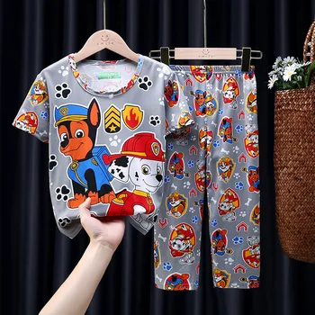 Cute Cartoon Children's Summer Pajamas Boys Girls Short-Sleeved Pants Comfortable Home Clothes for Air-Conditioned Environment