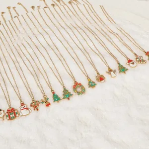 15 Piece Bulk Set Fine Jewelry for Women Christmas Tree Pendant Deer Santa Necklace Drop Oil Cute Stainless Steel Link Gift for