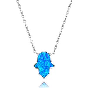 Poliva Wholesale Fatima Necklace 925 Sterling Silver Handmade Fashion Jewelry Blue Hamsa White Gold Plating Diamond Main Stone