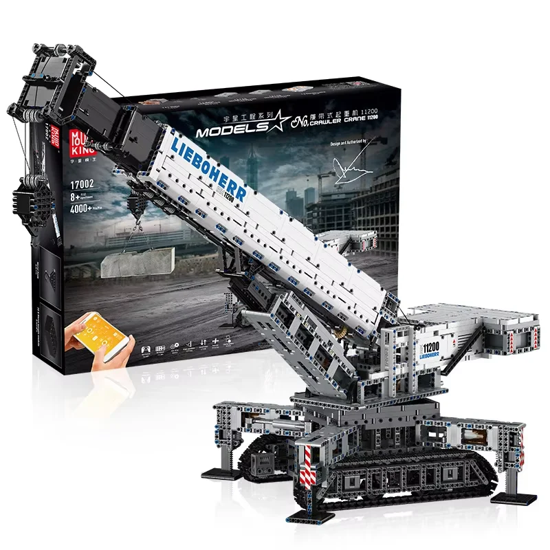 Model King 17002 Crawler Crane 11200 With Motor Remote Control Project  Series Assembling Small Particle Building Blocks Toys