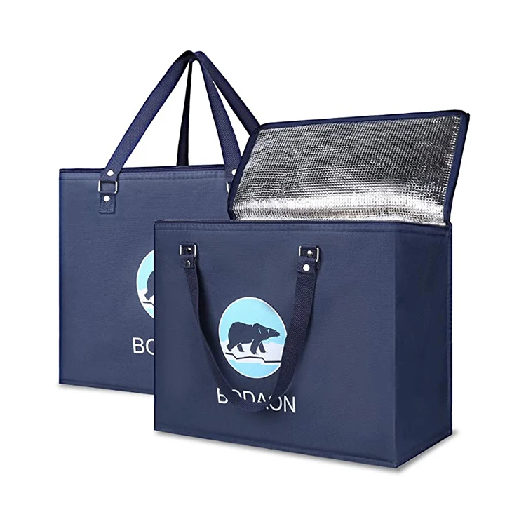 Eco Friendly Insulated Reusable Large Capacity Shopping Thermal Insulation Cooler Bag Blue Cooler Bag Food Green Box 10000
