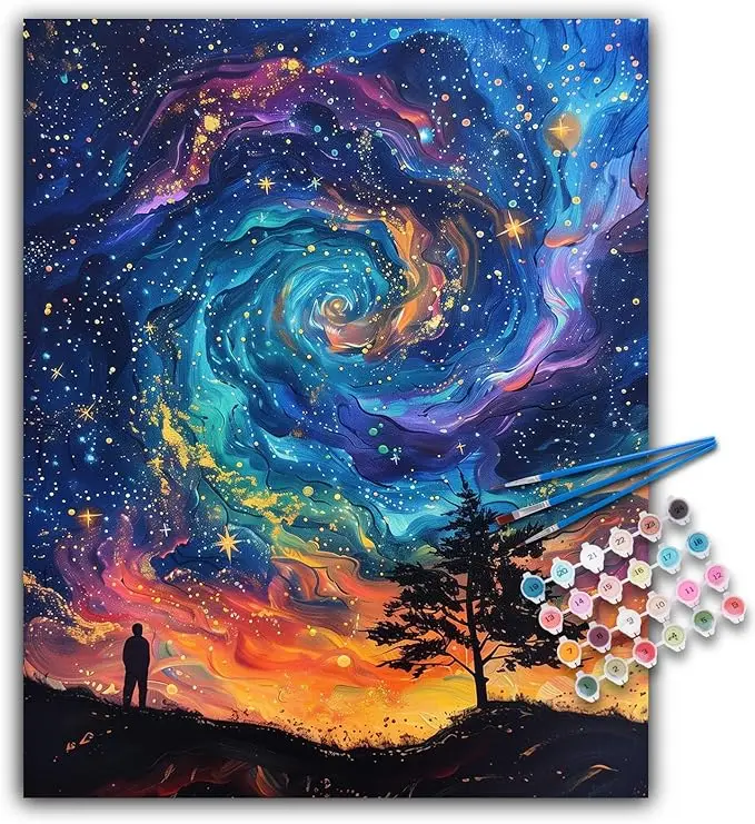 Van Gogh Starry Night Paint by Numbers Kit for Adults DIY Oil Painting Art on Canvas with Brushes