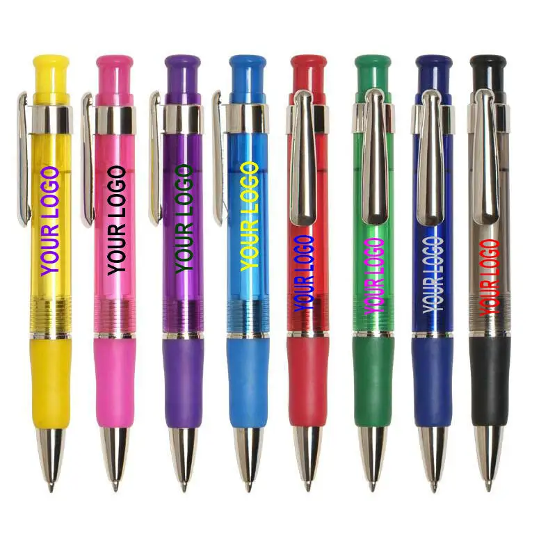 Прозрачная шариковая ручка большого размера с логотипом и мягкой резиновой ручкой