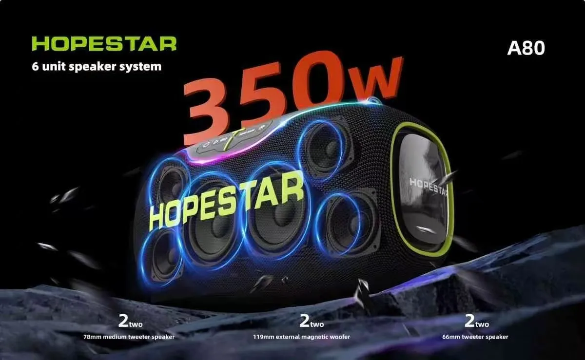 Hopestar Speaker A80 High Quality Portable Audio Players 350W RGB Wireless Subwoofer Home Theatre USB for Parties Computers DC